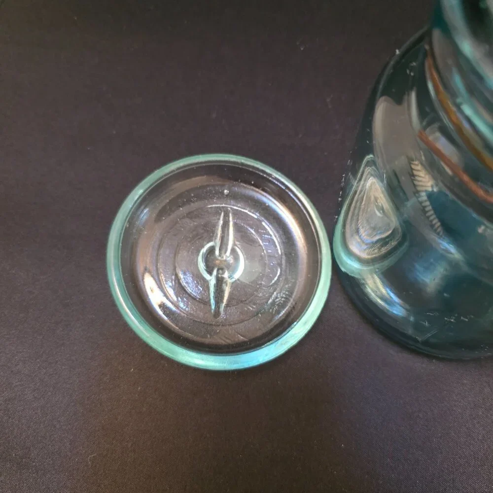 Vintage Rare #9 Ball Ideal Blue Glass Quart Jar W/ Top & Wire